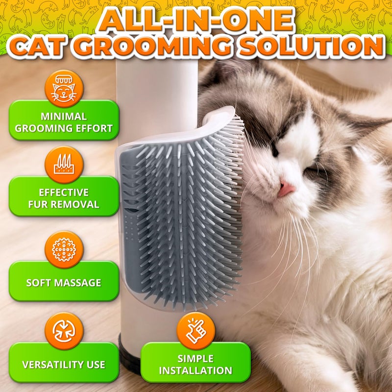 ALPENKOK Cat Corner Scratcher â€“ Cat Self Groomer for Indoor Cats â€“ Wall Brush with Face Scratchers and Catnip | Easy to Install, Soft Massage, Fur Remover, Grooming Tool Also Works as Hand Comb for Cats - Image 4